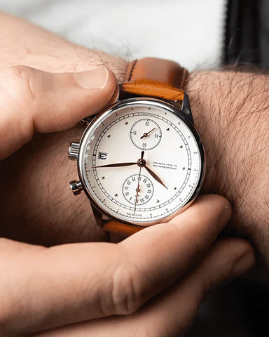 About Vintage 1834 Chronograph Brown Watch Close-up