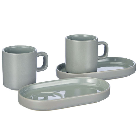 Blomus Pilar Stoneware Espresso Cups With Trays Set of 2 Mirage Grey