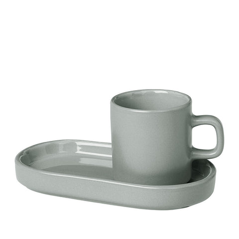 Blomus Pilar Stoneware Espresso Cups With Trays Set of 2 Mirage Grey