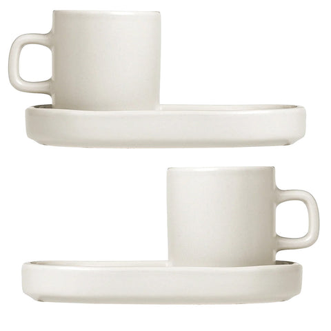 Blomus Pilar Stoneware Espresso Cups With Trays Set of 2 - Moonbeam