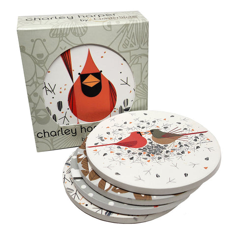 Charley Harper Cardinals Absorbent Stone Coaster Set