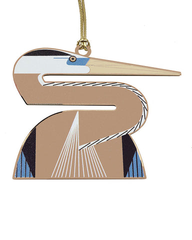 Charley Harper Brass Heron Ornament Adornment on White