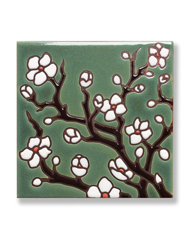 Cherry Blossoms Jade Ceramic Tile