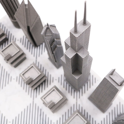 Chicago Skyline Chess Set - Stainless Steel/Marble Board - Willits Tower