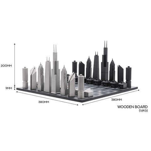 Chicago Skyline Chess Set - Stainless Steel/Wood Map Board Dimensions
