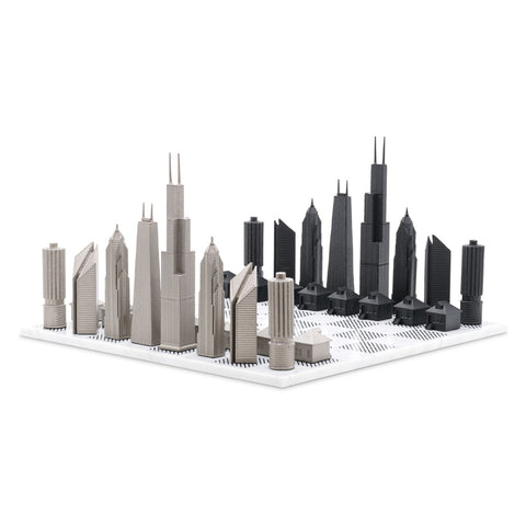 Chicago Skyline Chess Set - Stainless Steel/Marble Board
