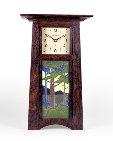 Arts and Crafts Motawi Pine Landscape Tile Mantel Clock