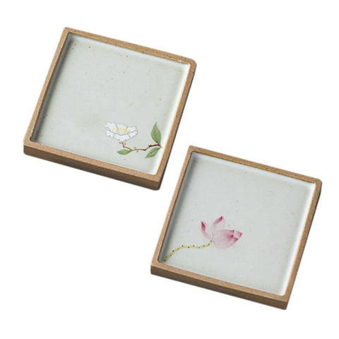 Gohobi Hand-Painted Ceramic Floral Coaster (Set of 2)