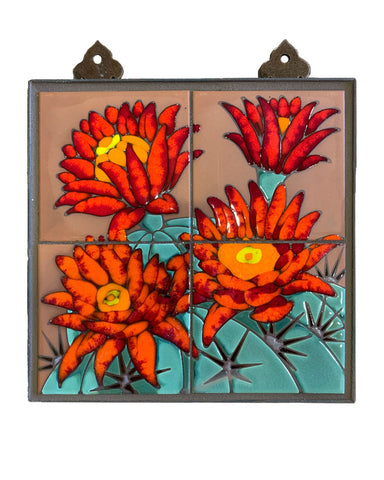 Carly Quinn Hedgehog Blooms on Terra Cotta Tile Mural 12" x 12"