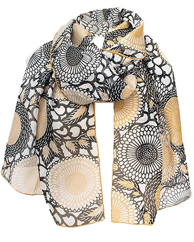 Japanese Chrysanthemum Silk Chiffon Scarf