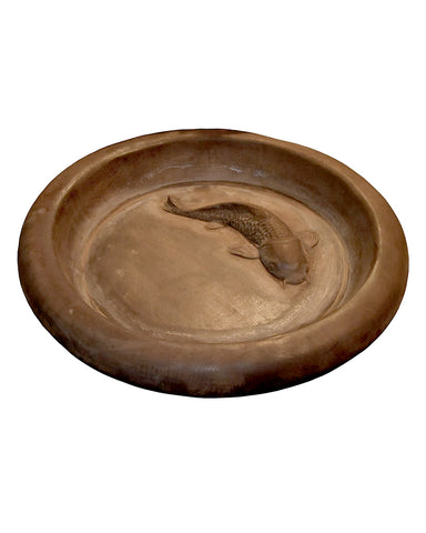 Koi Pond Bird Bath in Cast Stone Dark Walnut