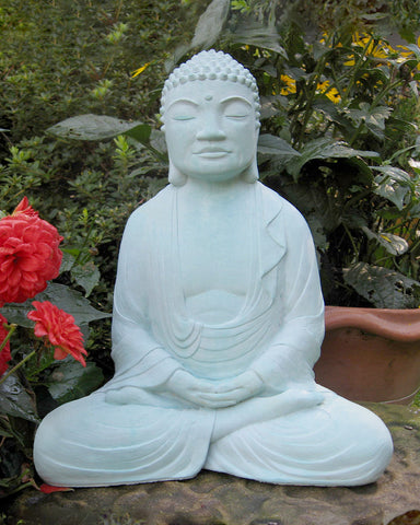 Meditating Buddha in Cast Stone (Copper Patina)