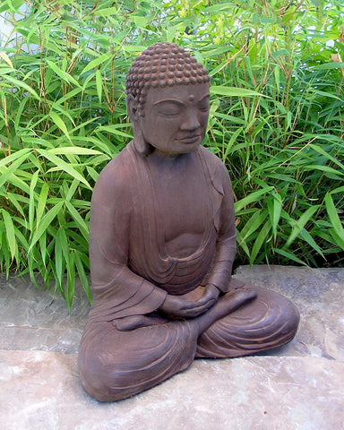 Meditating Buddha in Cast Stone (Dark Walnut)