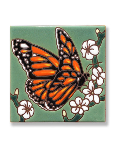 Monarch with White Flowers Ceramic Tile in