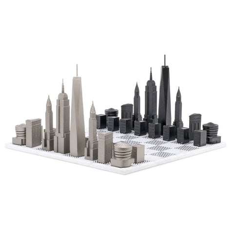 NYC Skyline Chess Set - Stainless Steel/Marble Board