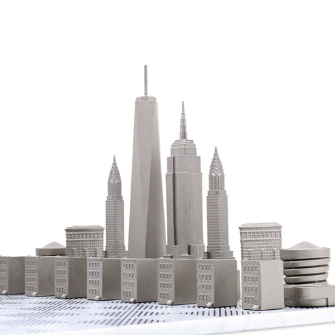 NYC Skyline Chess Set - Stainless Steel/Marble Board - Detail