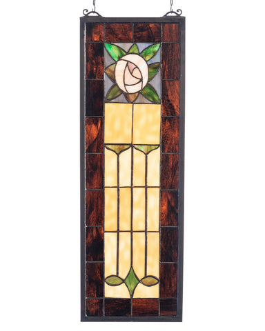 Arts & Crafts Pasadena Rose Stained Glass Window Vertical Panel