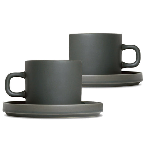 Blomus Pilar Stoneware Coffee Cups With Saucers Set of 2