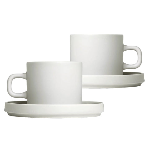 Blomus Pilar Stoneware Coffee Cups With Saucers - Moonbeam