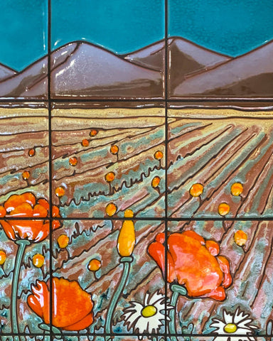 Carly Quinn Poppies in Field Tile Mural 18" x 36"