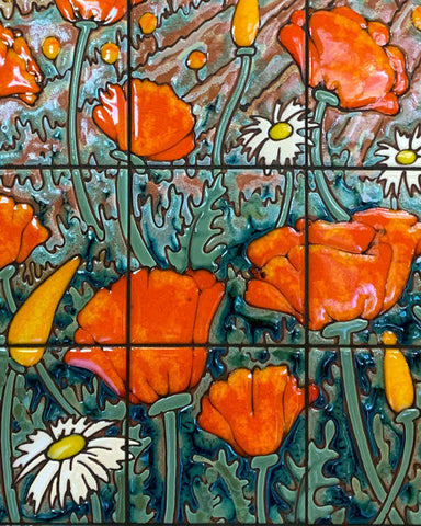 Carly Quinn Poppies in Field Tile Mural 18" x 36"