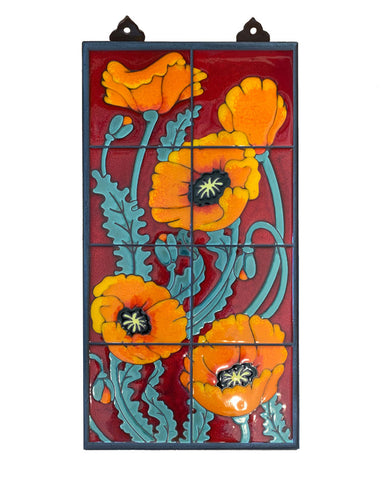 Carly Quinn Poppies on Red Tile Mural 12" x 24" - Right