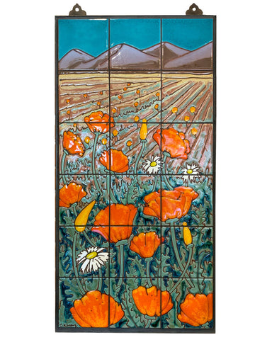 Carly Quinn Poppies in Field Tile Mural 18" x 36"