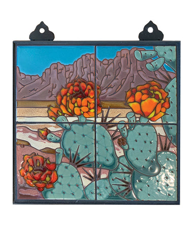 Carly Quinn Prickly Pear Desert Scene Tile Mural 12" x 12"