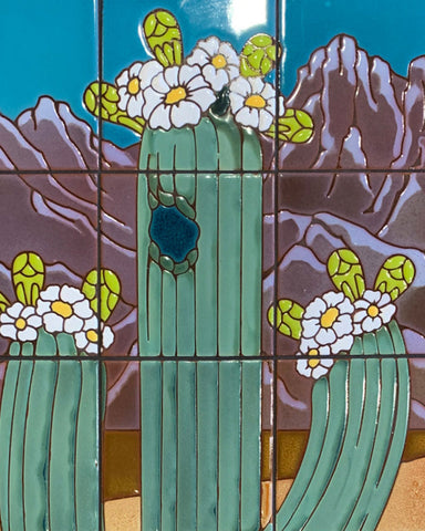 Carly Quinn Saguaro with Full Background Tile Mural 18" x 36"