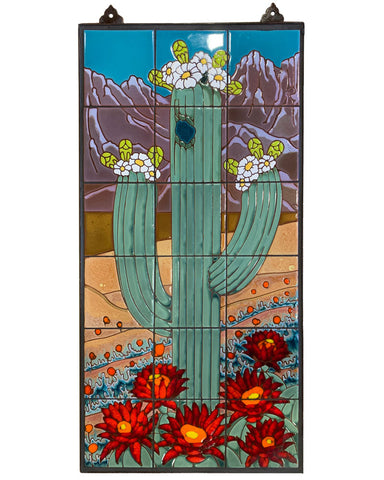 Carly Quinn Saguaro with Full Background Tile Mural 18" x 36"