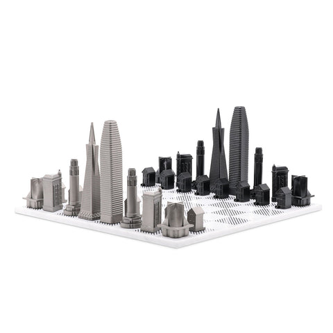 San Francisco Skyline Chess Set - Stainless Steel/Marble Board