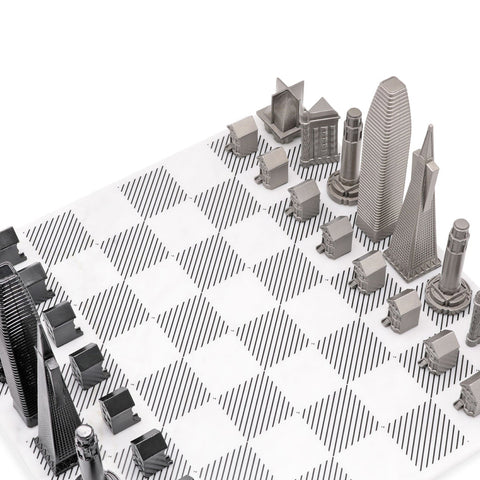 San Francisco Skyline Chess Set - Stainless Steel/Marble Board