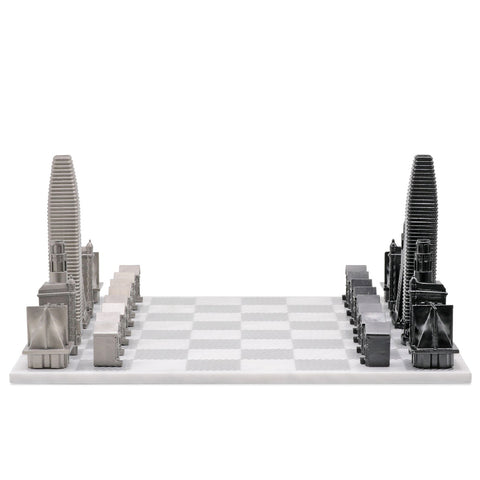 San Francisco Skyline Chess Set - Stainless Steel/Marble Board