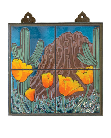 Carly Quinn Tucson Mountains Poppies Tile Mural 12" x 12"