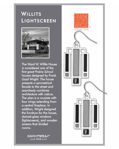 Frank Lloyd Wright Willits Light Screen Black Enamel Earrings