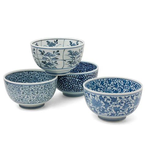Japanese Sometsuke Set of Four Bowls