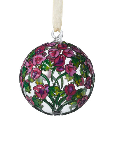 Tiffany Hollyhocks Cloisonné Blown Glass Ornament