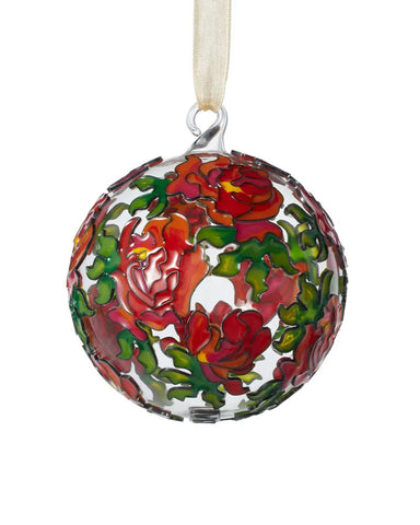 Tiffany Peonies Cloisonné Blown Glass Ornament