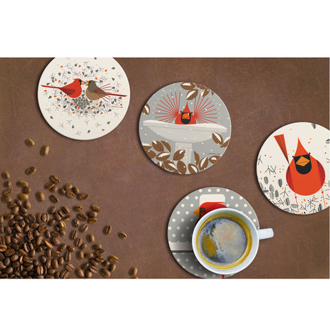 Charley Harper Cardinals Absorbent Stone Coaster display