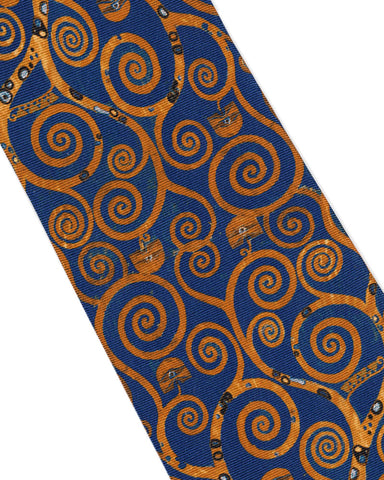 Gustav Klimt Tree of Life Silk Tie - Blue Closeup