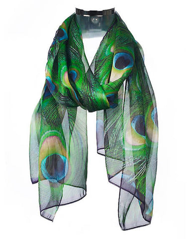 Tiffany Peacock Feathers Silk Chiffon Scarf